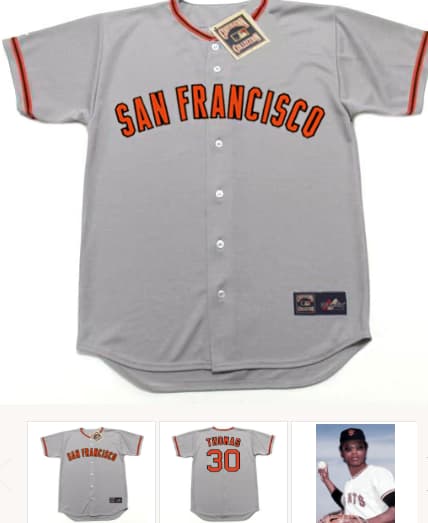 DERREL THOMAS San Francisco Giants 1975 Majestic Cooperstown Away Baseball Jersey