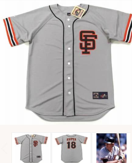 DUANE KUIPER San Francisco Giants 1984 Majestic Cooperstown Away Baseball Jersey