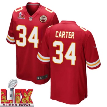 Dale Carter No 34 Men Super Bowl LIX Kansas City Chiefs Home Game 2025 Jersey- Replica