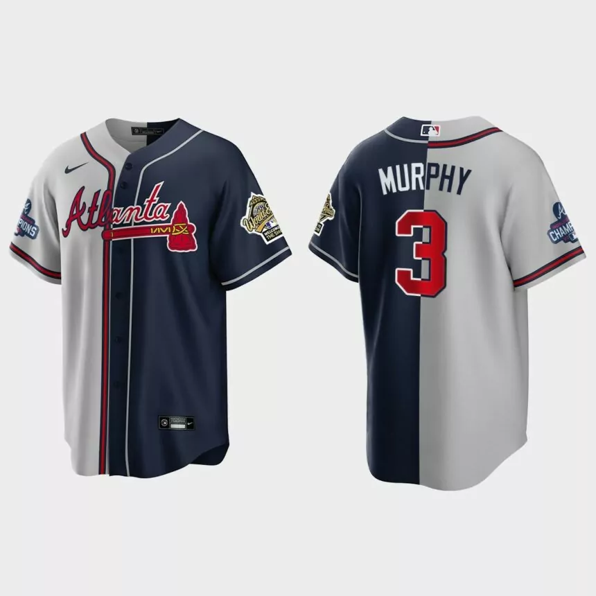 Dale Murphy Atlanta Braves 2021 World Series Champions 1995 Throwback Split Jersey – Gray Navy