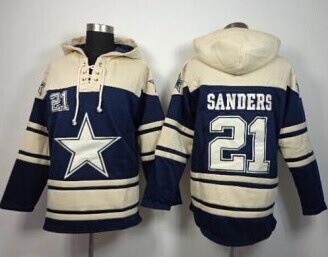Dallas Cowboys #21 Deion Sanders Navy Blue Sawyer Hooded Sweatshirt NFL Hoodie