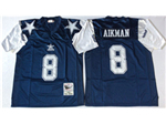 Dallas Cowboys #8 Troy Aikman 1995 Throwback Navy Blue Jersey