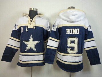 Dallas Cowboys #9 Tony Romo White-Blue Sawyer Hooded Sweatshirt Stitched Jersey