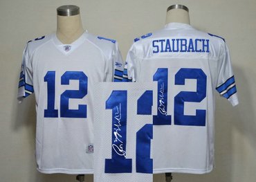 Dallas Cowboys 12# Roger Staubach Blue Throwback Jersey(Signed Elite)