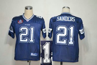 Dallas Cowboys 21# Deion Sanders Throwback Jersey(Signed Elite)