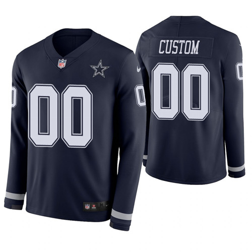 Dallas Cowboys Custom Navy Therma Long Sleeve Jersey