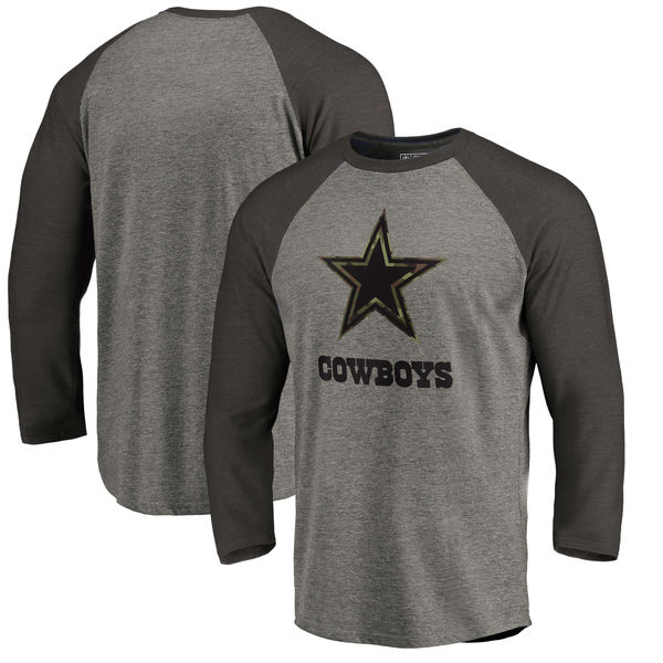 Dallas Cowboys NFL Pro Line By Fanatics Branded Black Gray Tri Blend 34-Sleeve T-Shirt
