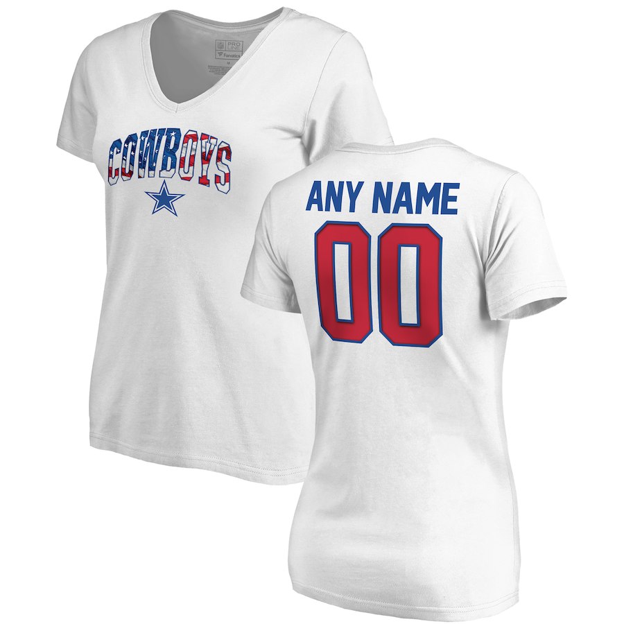 Dallas Cowboys NFL Pro Line By Fanatics Branded Women's Any Name & Number Banner Wave V Neck T-Shirt White