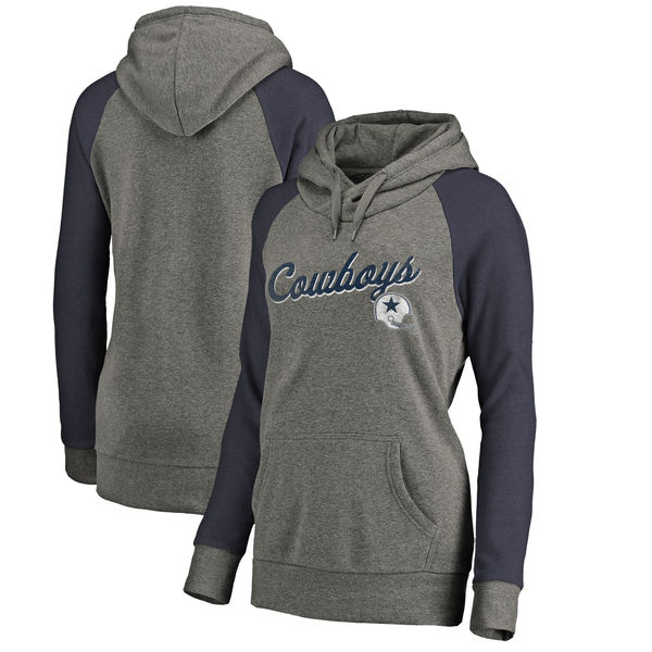 Dallas Cowboys NFL Pro Line By Fanatics Branded Women's Timeless Collection Rising Script Plus Size Tri-Blend Hoodie Ash