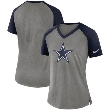 Dallas Cowboys Nike Women's Top V Neck T-Shirt Gray Navy
