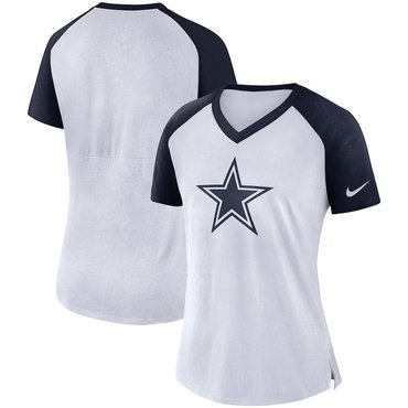 Dallas Cowboys Nike Women's Top V Neck T-Shirt White Navy
