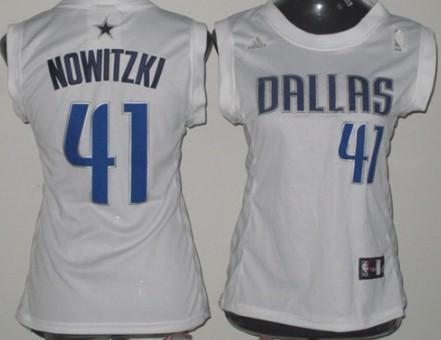 Dallas Mavericks #41 Dirk Nowitzki Revolution 30 Swingman White Womens Jersey