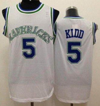 Dallas Mavericks #5 Jason Kidd White Throwback Stitched NBA Jersey