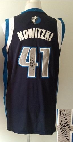 Dallas Mavericks Revolution 30 Autographed #41 Dirk Nowitzki Navy Blue Stitched NBA Jersey