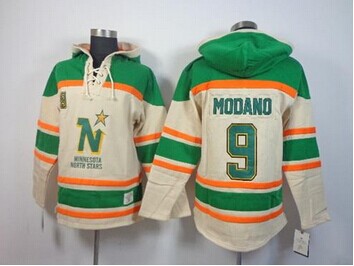 Dallas Stars #9 Mike Modano Cream Sawyer Hooded Sweatshirt Stitched NHL Jersey