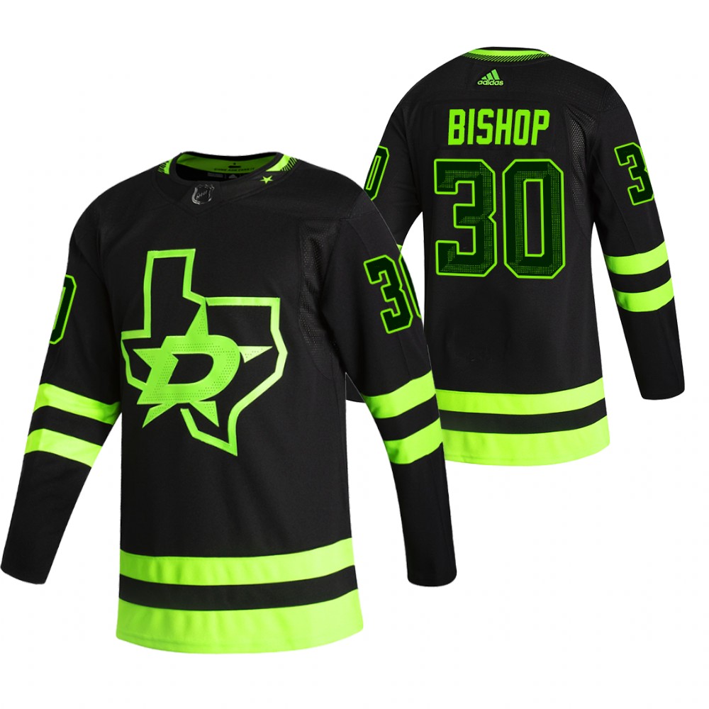Dallas Stars Ben Bishop 2020-21 Alternate Black Blackout Jersey Neon Skyline Green