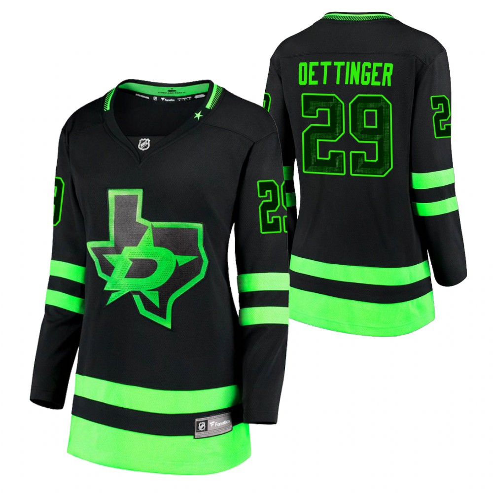 Dallas Stars Jake Oettinger Women Black 2020-21 Alternate Jersey
