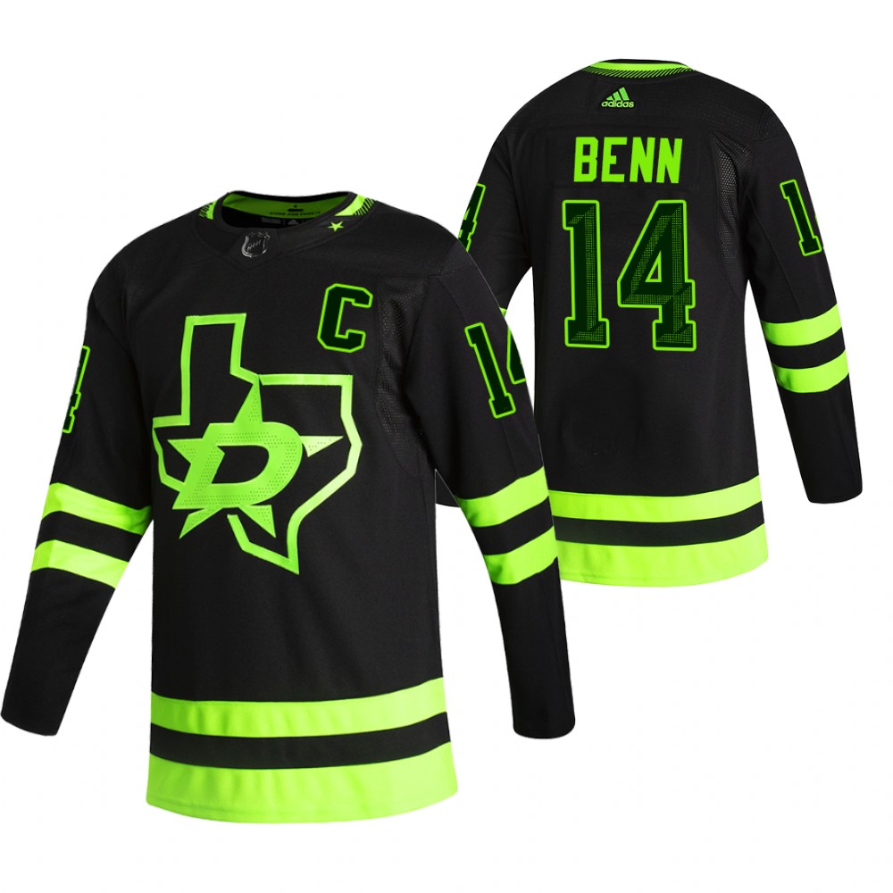 Dallas Stars Jamie Benn 2020-21 Alternate Black Blackout Jersey Neon Skyline Green