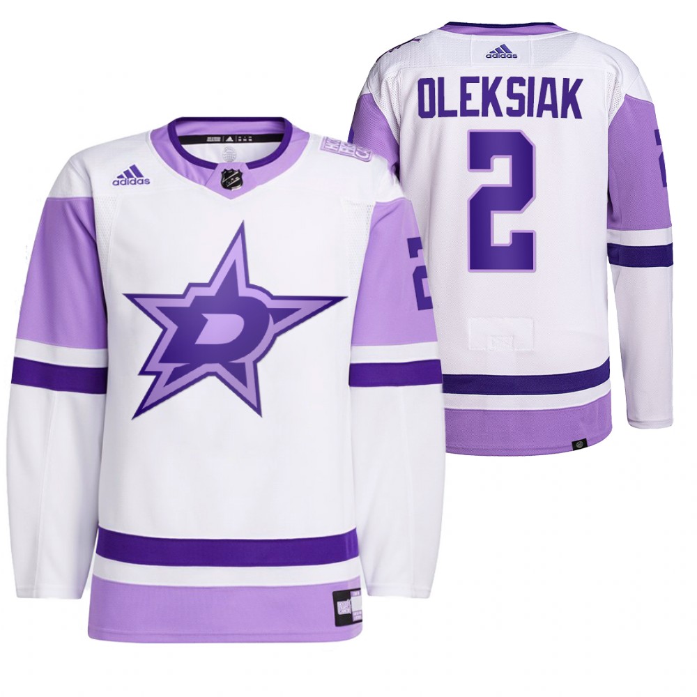 Dallas Stars Jamie Oleksiak 2021 HockeyFightsCancer White Primegreen Jersey