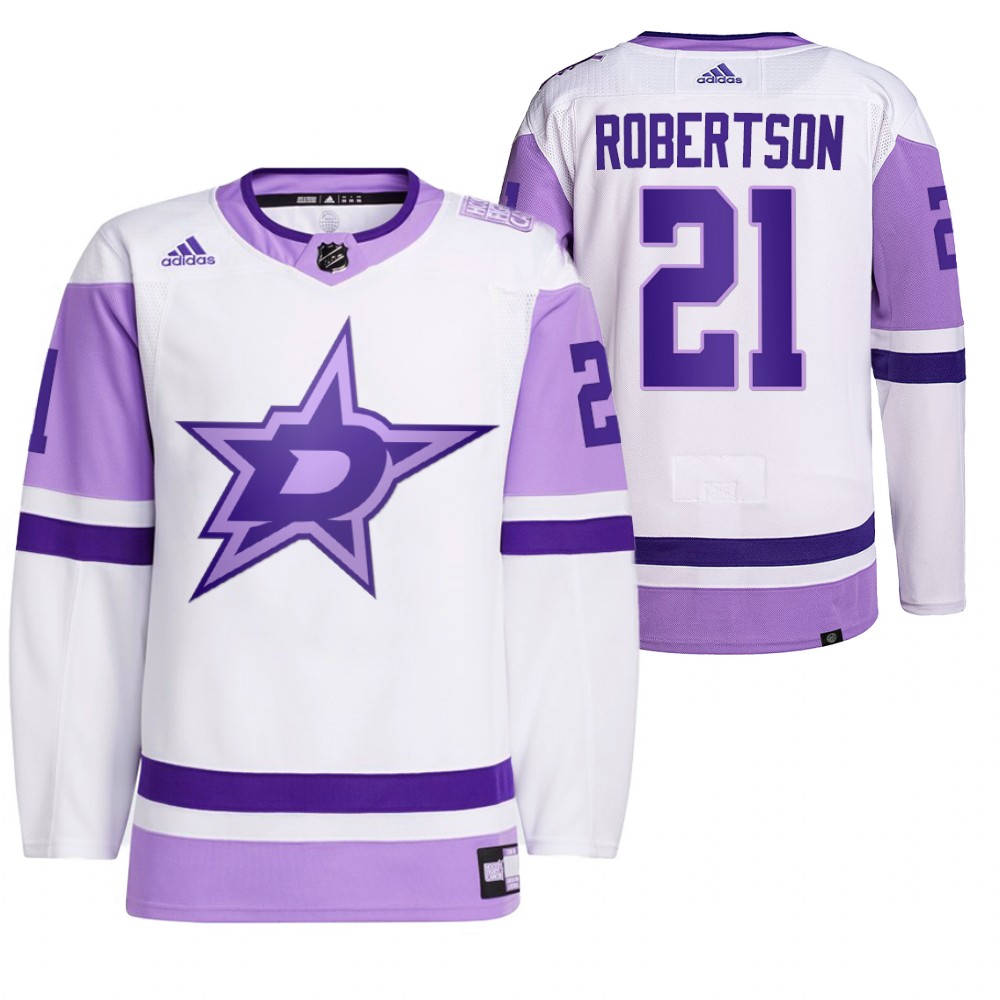 Dallas Stars Jason Robertson 2021 HockeyFightsCancer White Primegreen Jersey