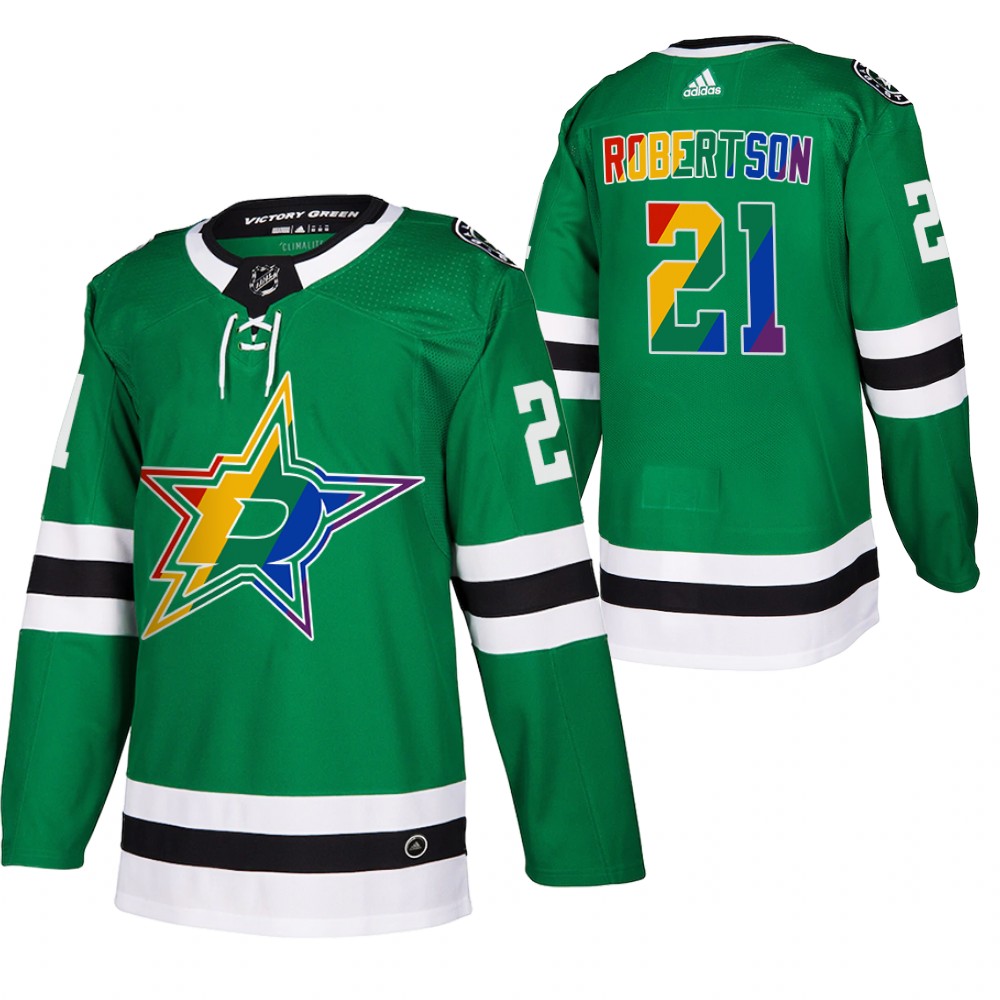 Dallas Stars Jason Robertson Green 2021 Pride Night Warmup Jersey