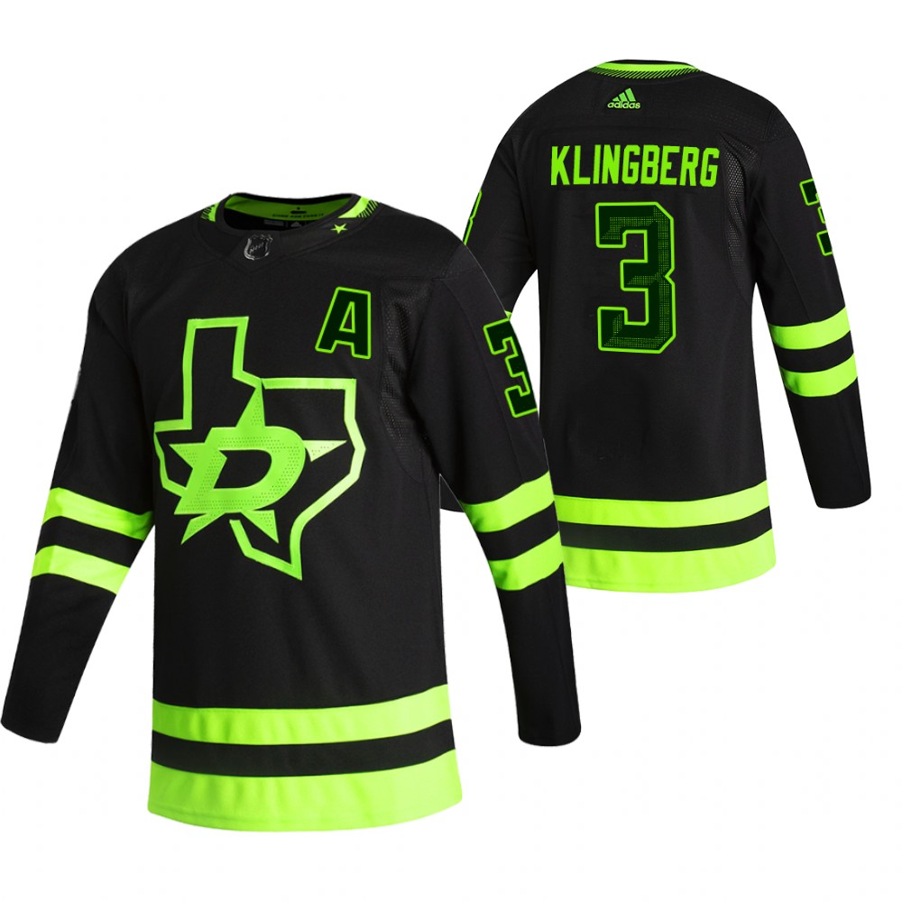 Dallas Stars John Klingberg 2020-21 Alternate Black Blackout Jersey Neon Skyline Green