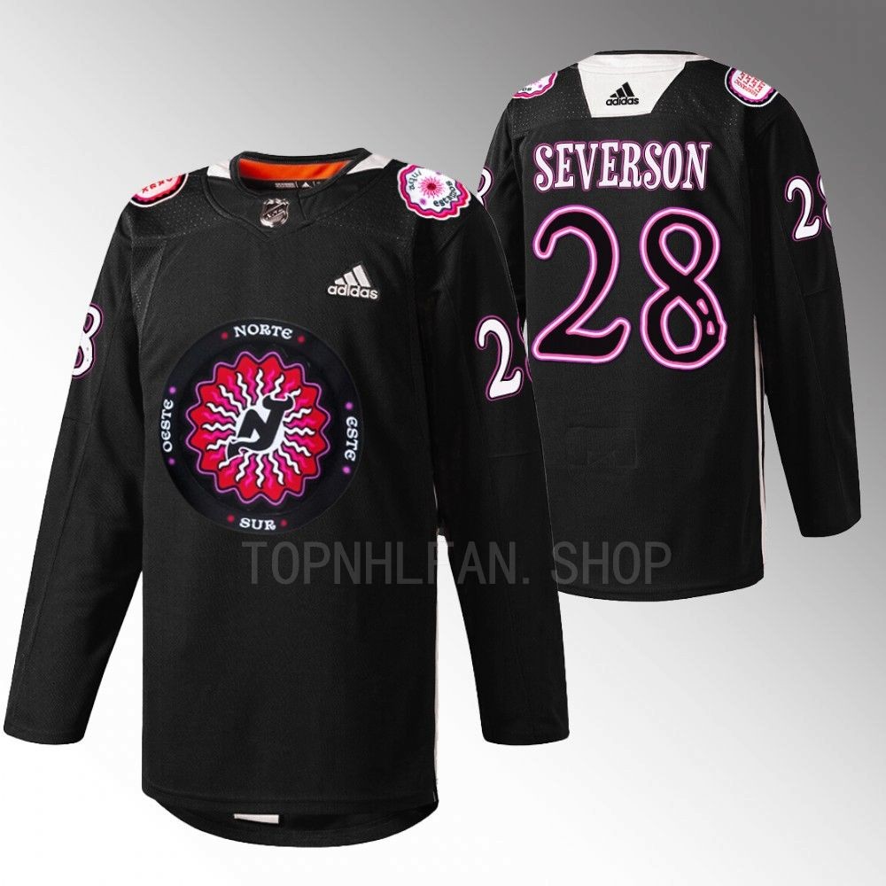 Damon Severson 2022 New Jersey Devils Black Hispanic Heritage Night Warmup Jersey