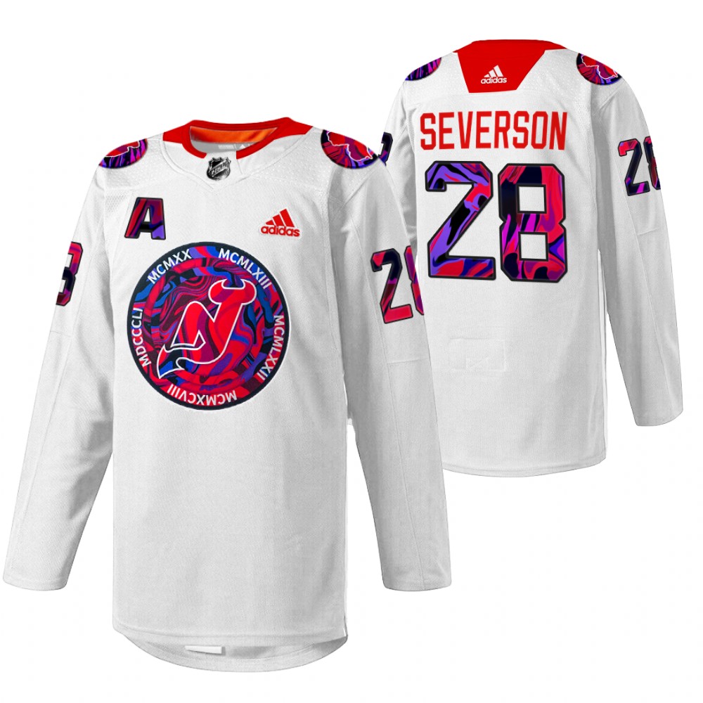 Damon Severson Devils Gender Equality Night Jersey White Warm-up
