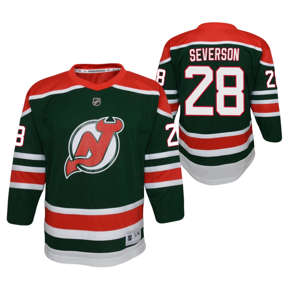 Damon Severson New Jersey Devils 2021 Reverse Retro Green Youth Jersey Special Edition