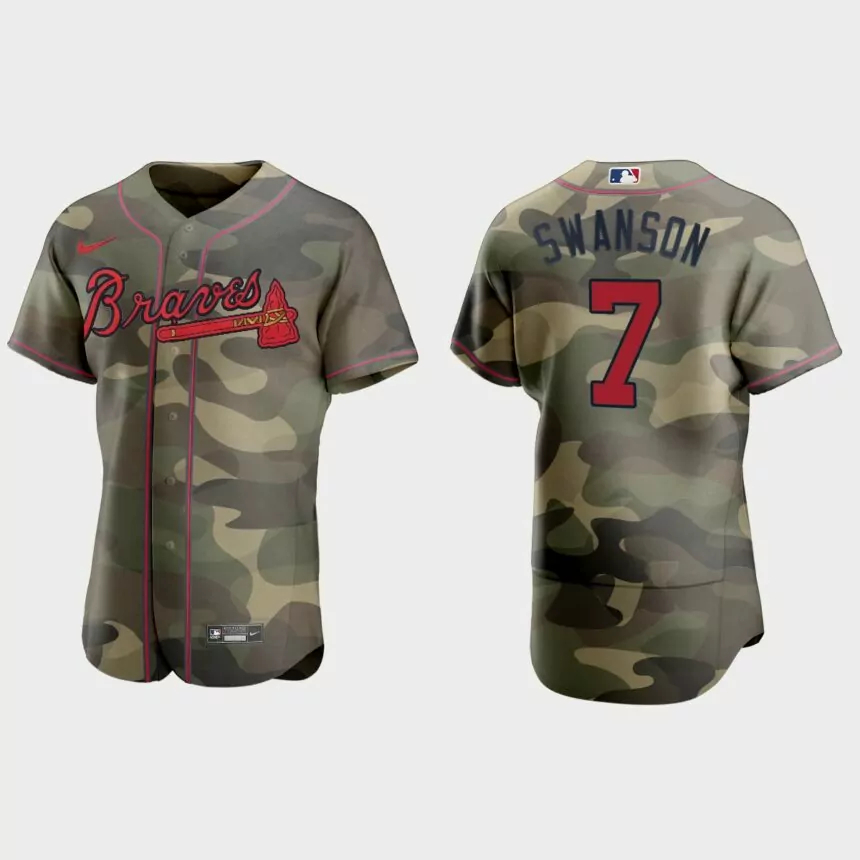 Dansby Swanson Atlanta Braves 2021 National Armed Forces Day Authentic Jersey – Camo