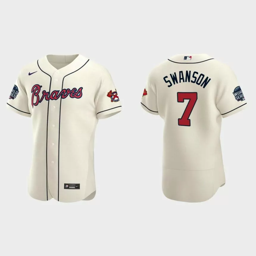 Dansby Swanson Atlanta Braves 2021 World Series Authentic Jersey – Cream