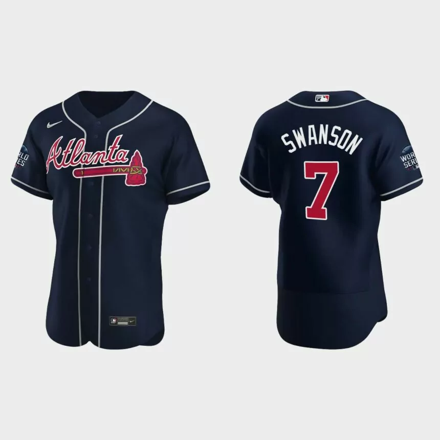 Dansby Swanson Atlanta Braves 2021 World Series Authentic Jersey – Navy