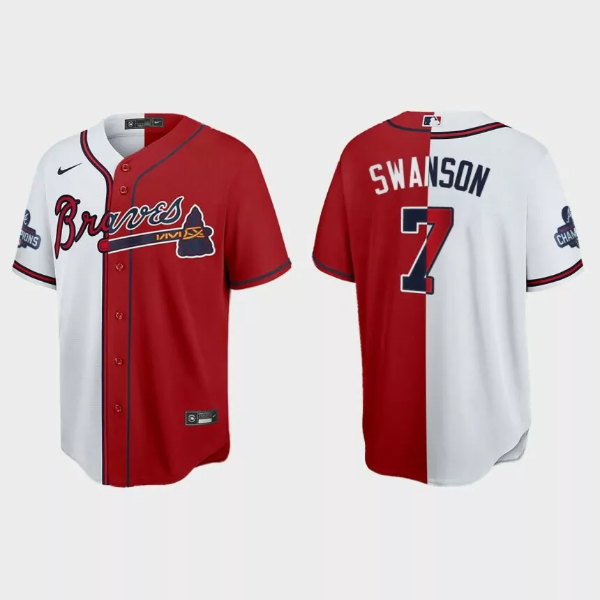 Dansby Swanson Atlanta Braves 2021 World Series Champions Split Jersey – Red White