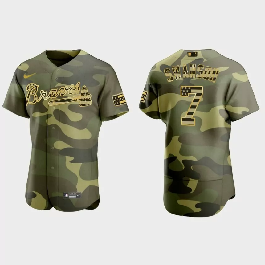Dansby Swanson Atlanta Braves 2022 Armed Forces Day Authentic Jersey – Camo
