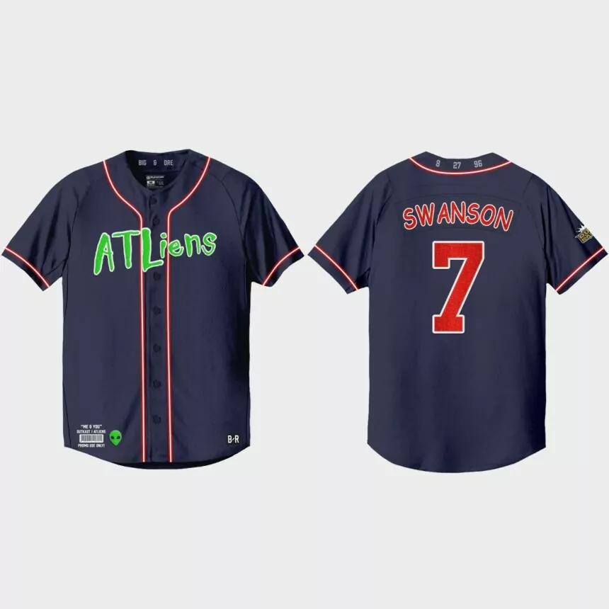 Dansby Swanson Atlanta Braves 25th Anniversary Baseball Outkast Jersey – Navy