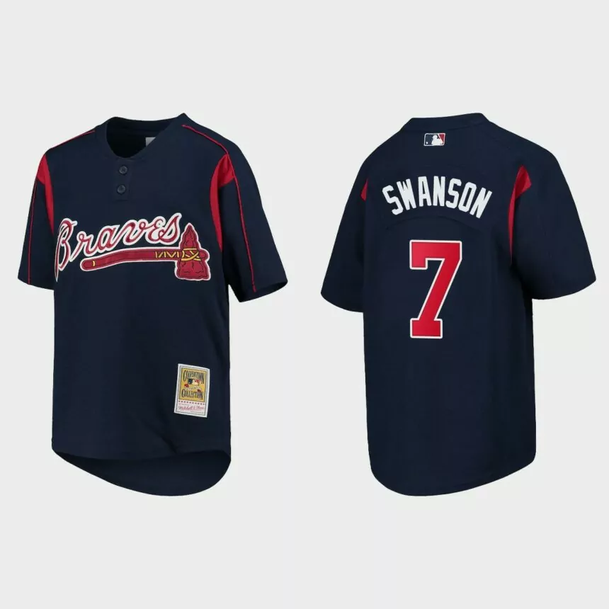 Dansby Swanson Atlanta Braves Cooperstown Mesh Batting Practice Jersey – Navy