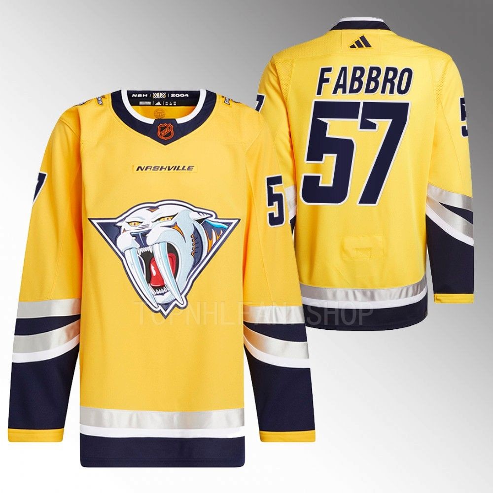 Dante Fabbro 2022 Nashville Predators Yellow Reverse Retro 2.0 Authentic Primegreen Jersey