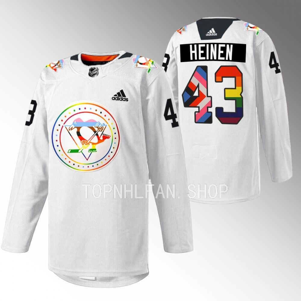 Danton Heinen Penguins Pride warmup Jersey White Rainbow