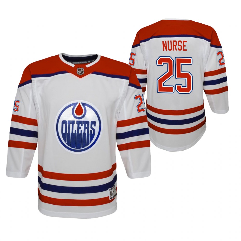 Darnell Nurse Edmonton Oilers 2021 Reverse Retro White Youth Jersey Replica