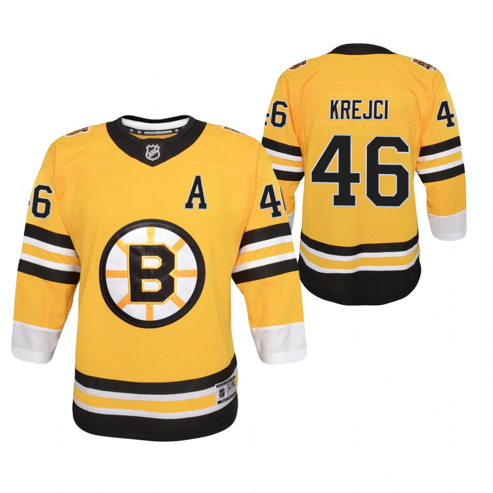 David Krejci Boston Bruins 2021 Reverse Retro Gold Youth Jersey Replica Stitched