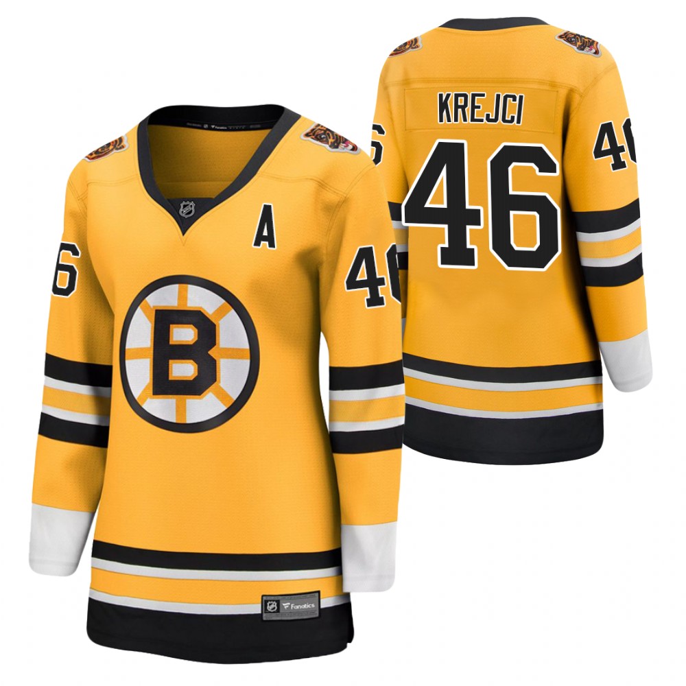 David Krejci Boston Bruins 2021 Special Edition Gold Women Jersey
