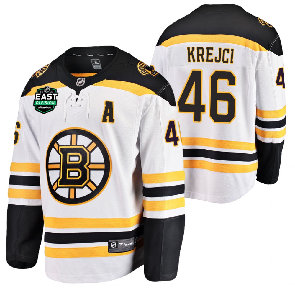 David Krejci Bruins 2021 East Division Patch Jersey White Away Stitched