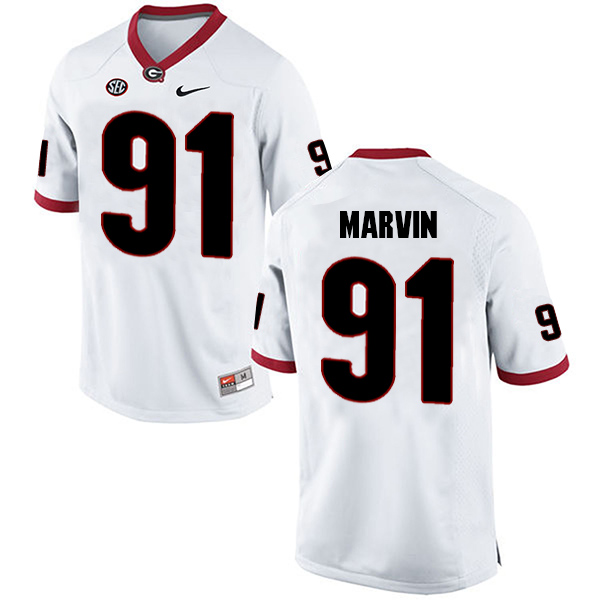 David Marvin Georgia Bulldogs Men's Jersey - #91 NCAA White Limited Away