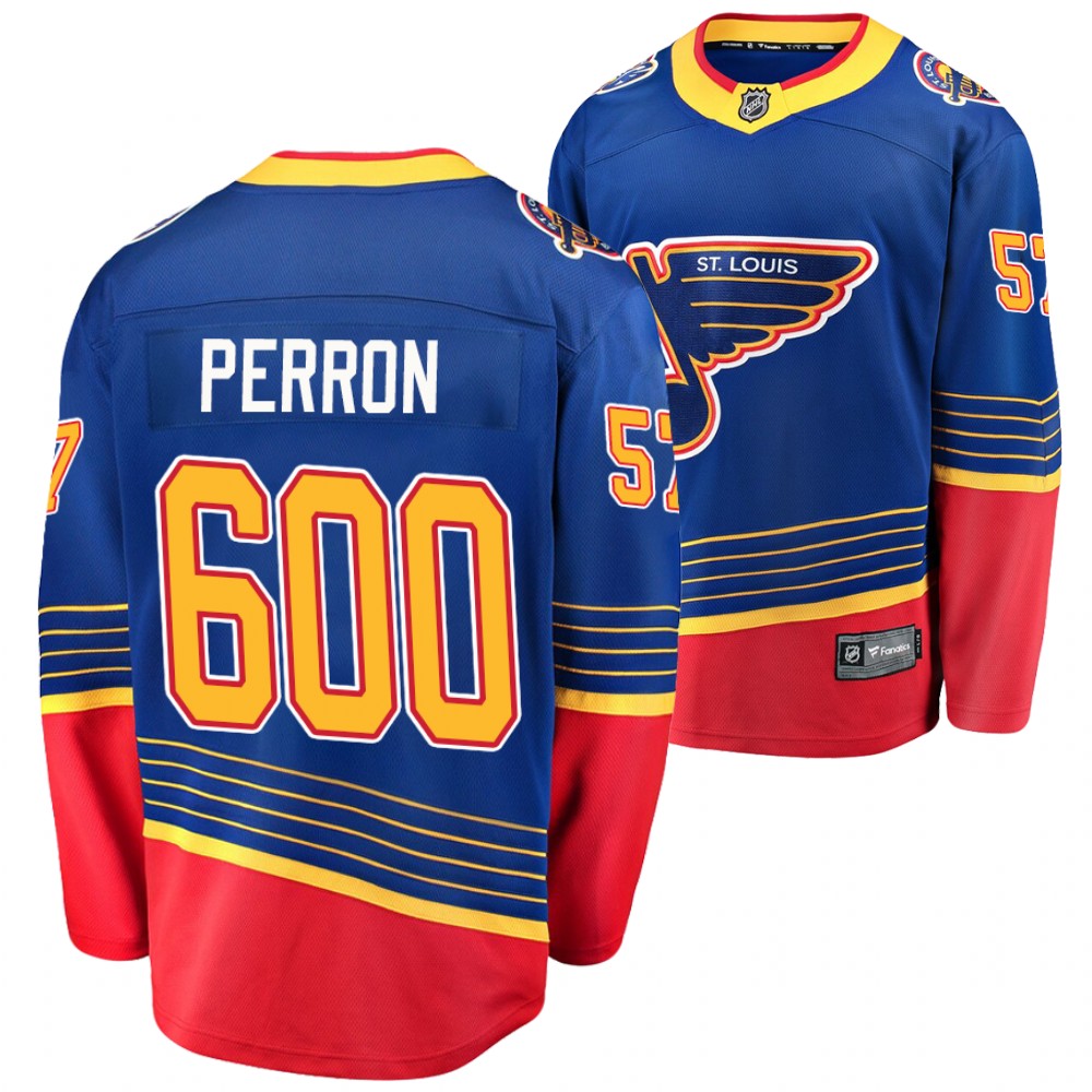 David Perron 600 Career Points Royal Blues #57 Jersey Retro