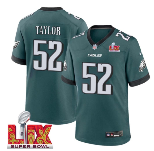 Davion Taylor No 52 Men Super Bowl LIX Philadelphia Eagles Home Game 2025 Jersey- Replica