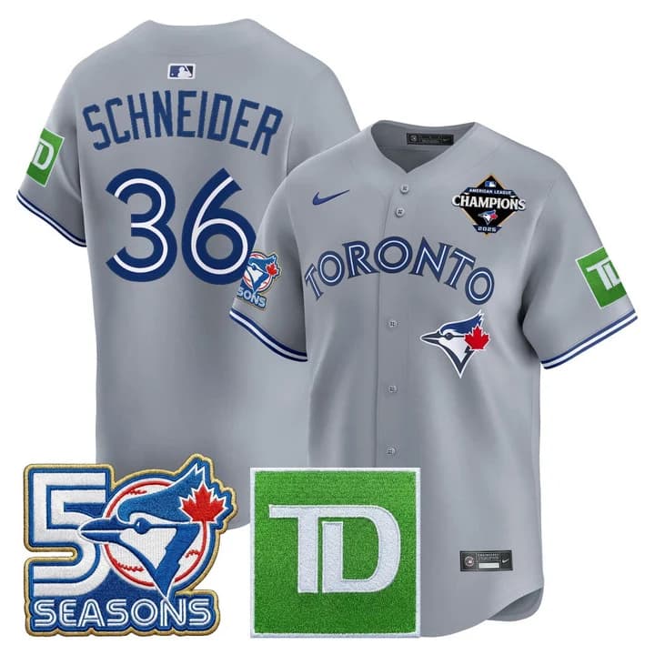 Davis Schneider #36 Toronto Blue Jays Grey Jersey - All Stitched