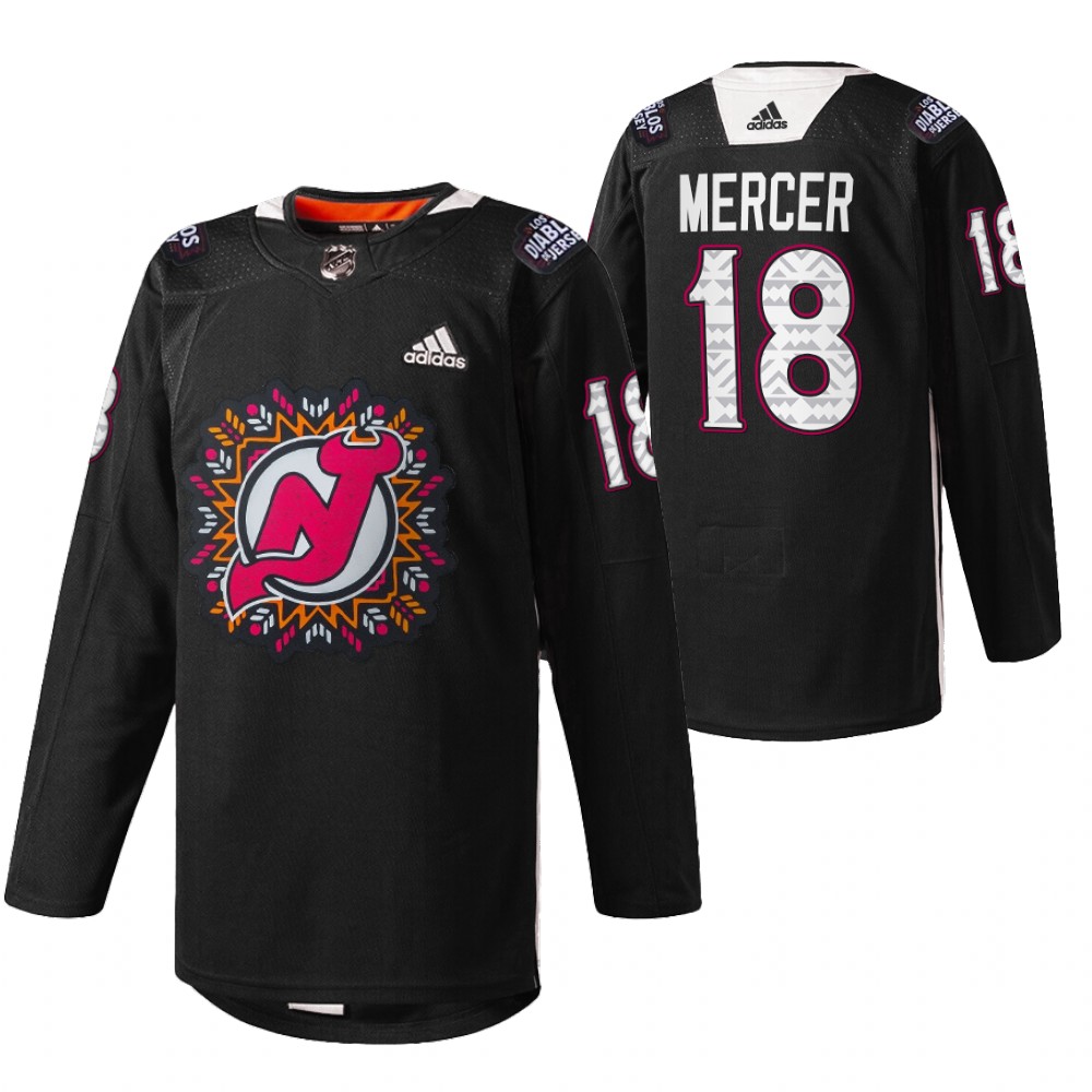Dawson Mercer Devils 2022 Hispanic Heritage Night Jersey Black Warm-Up