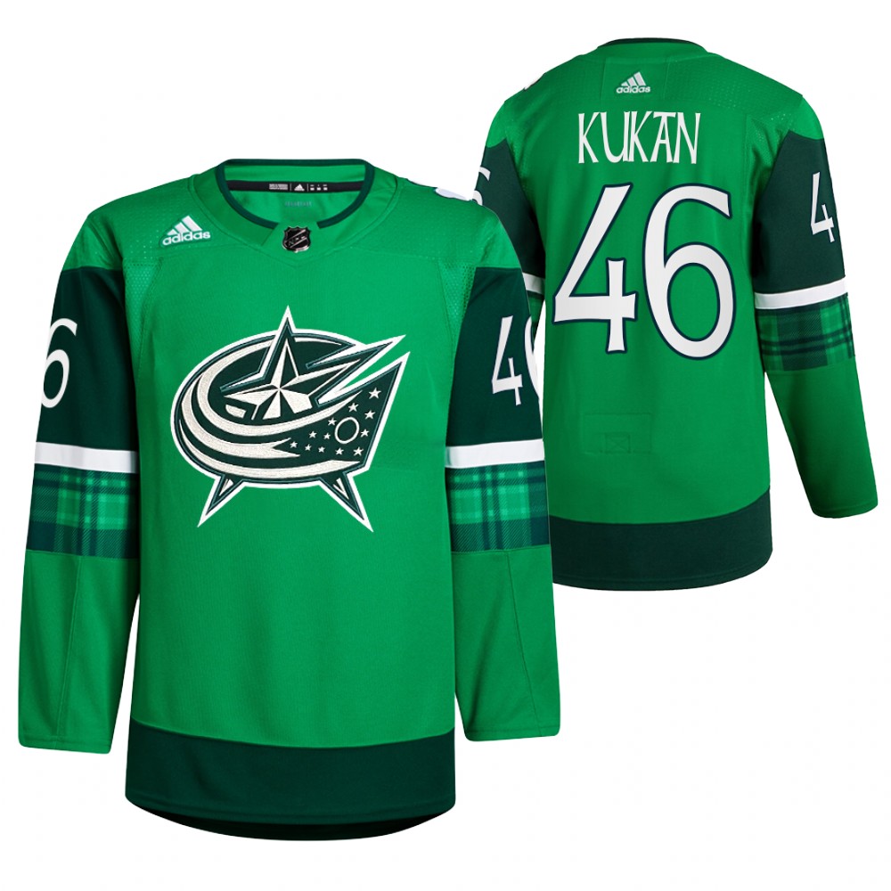 Dean Kukan St. Patricks Day Blue Jackets Green #46 Jersey