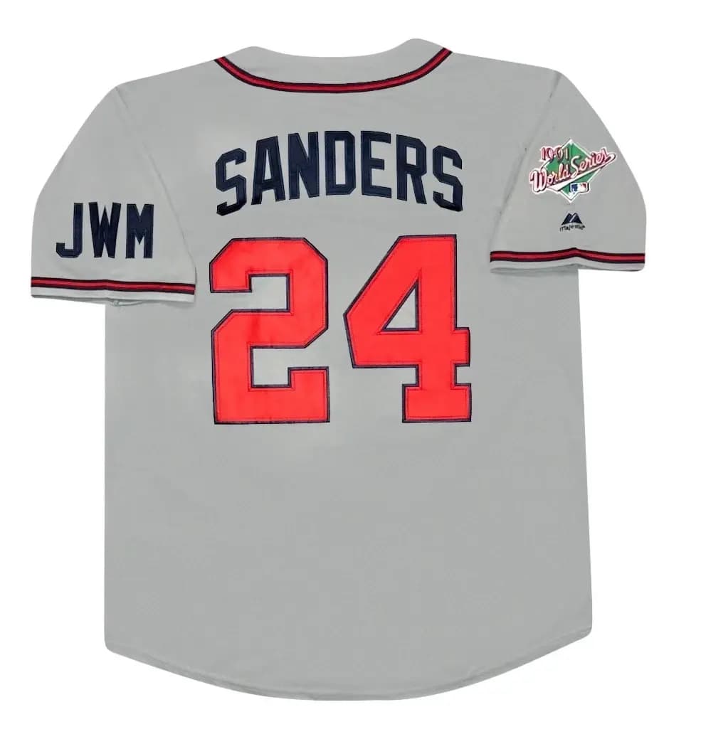 Deion Sanders 1991 Atlanta Braves Grey Road World Series Jersey Men’s Large