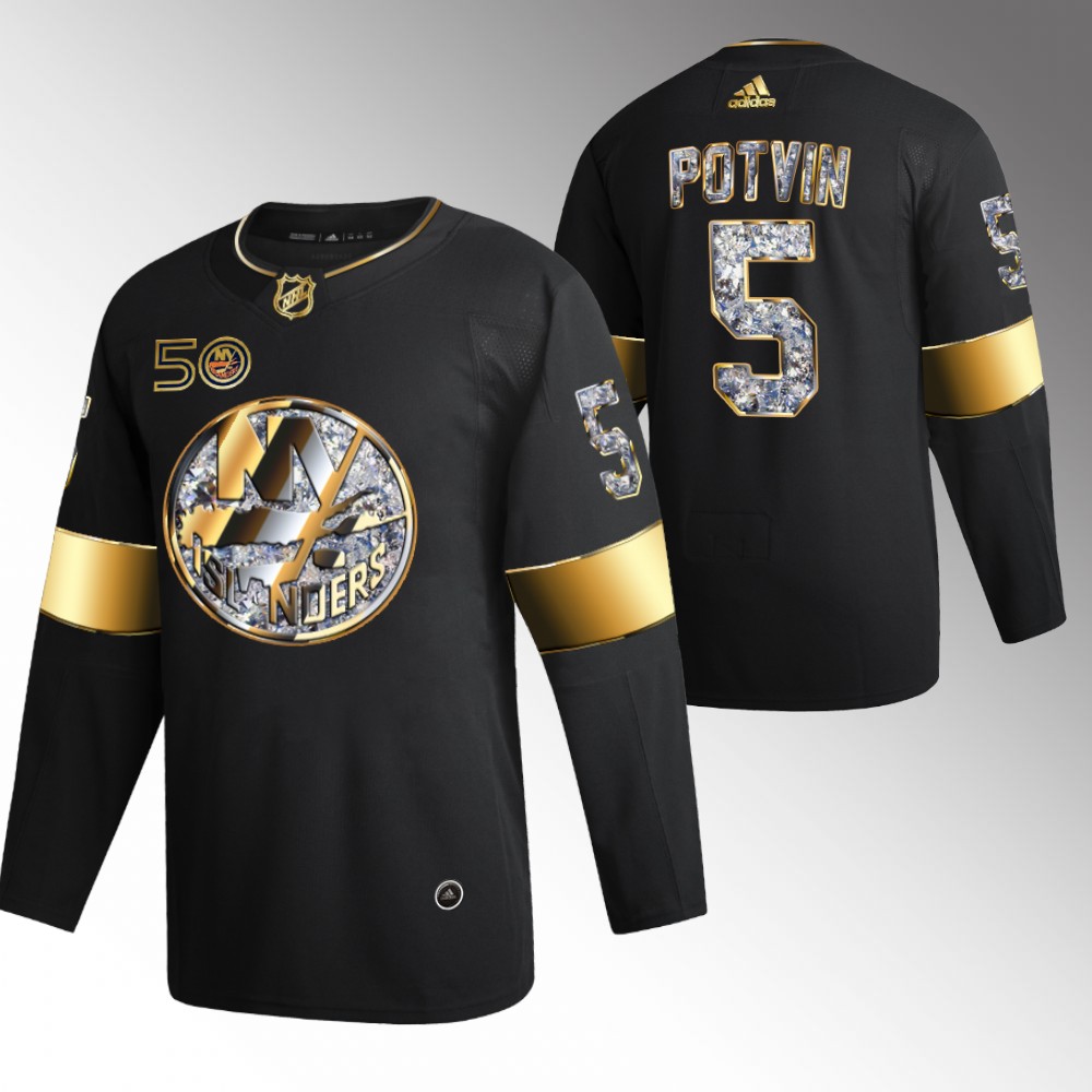 Denis Potvin Islanders #5 Black 50th Anniversary Golden Diamond Jersey